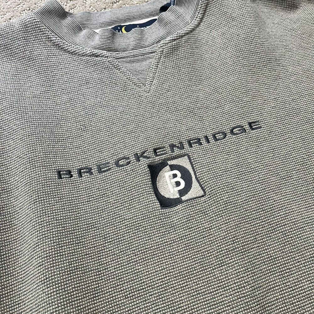Vintage 90s Breckenridge Waffle Knit Sweatshirt XL Grey Beige Crew Neck Pullover